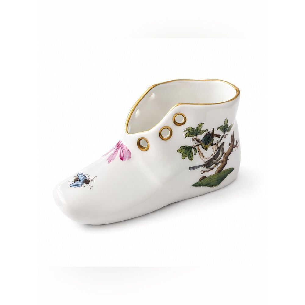 Herend Rothschild Bird Baby Shoe Porcelain Figurine Hand Painted Hungary